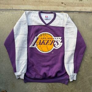 Vintage Dodger Los Angeles Lakers Sweatshirt XL Purple Grey V-Neck Made in USA